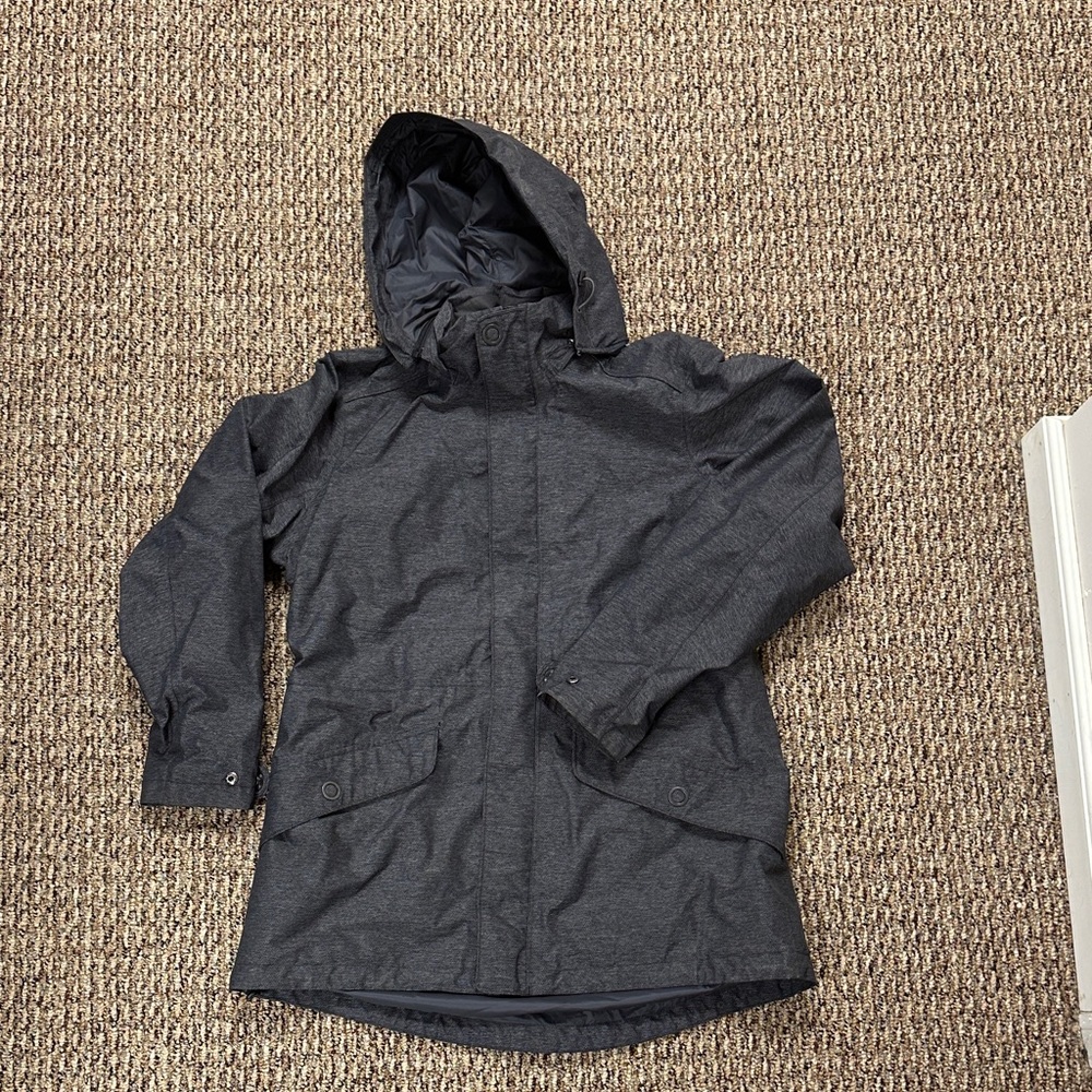 REI Women's Hooded Raincoat in Dark Gray